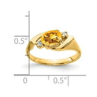 Čvrsta 14k žuto zlato 7x ovalni citrinski žuti studeni Provjera drage dijamantske rubljenja Veličina prstena