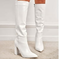 TAWOP FALL COATS za žene visoke čizme Žene bijele čizme za žene Chunky Boots Ženske modne cipele High-Heese Koljena High Boots Chunky potpetica napetane cipele sa patentnim zatvaračem bijele 6,5