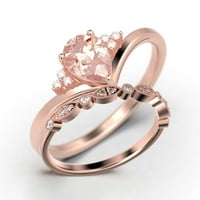 Prekrasan minimalistički 1. karatni kruški izrez morgatit i dijamantni moissanite jedinstveni zaručni prsten, pristupačni vjenčani prsten, jedan odgovarajući pojas u srebru sterlinga sa 18K ružom pozlaće
