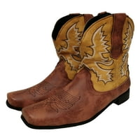 Gomelly Womens Cowgirl Cowboy Boots Western Boots Okrugli nožni prsti niske Chunky Heel Retro izvezene čizme žuta veličina 6