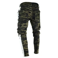 Shpwfbe Muške traperice Muške hlače Slim hlače Fit Denim Ripped Jeans Pleased pantalone Radne pantalone za muškarce Kamuflage XL