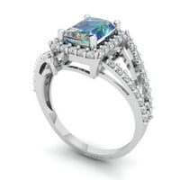 2. CT sjajan smaragdno rezan čist simulirani dijamant 18k bijeli zlatni halo pasijans sa accentima prsten