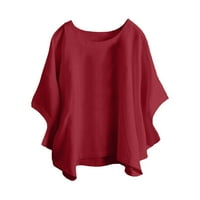 Žene Ljetne bluze Ženski okrugli dekolte Kratki rukav Pulover Tunic Tops Modni casual Solid Color Majice TEE Crveni 2XL