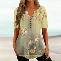 Zkozptok Ljetni vrhovi za žene Trendy plus veličine kratkih rukava majica za tisak V-izrez casual labav bluza, žuta, xl
