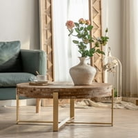31.29 Moderni retro okrugli stolić, mali kružni stol sa zlatnim prekrižjima, jelka za spajanje kauča za dnevnu sobu, prirodan