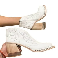 Colisha ženski čizme istaknute cipele za cipele sa cipelama sa cipelama za gležnjeve žene modne blok pete boolie Chunky cipele na petu bijele 9