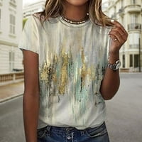 Ljetni vrhovi za žene, ženske grafičke majice Kontrastni boju prevelicirani su povremeni cvjetni majica kratkih rukava Vintage vrhovi