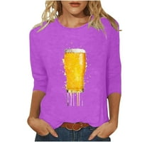 Amidoa ženski rukav ljetni vrhovi Dressy casual solid pivo ispis posade za vrat majice slim smiješna grafička majica