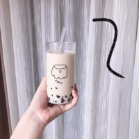 Šalica za mlijeko u obliku korejskog stila crtane čiste staklene čaše sa slamom prozirnog kafe mlijeko za čaj za čaj za vodu