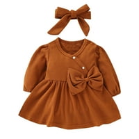 Dječje djevojke oblače modnu odjeću Toddler Kid baby dugi rukav Bowknot Solid Princess haljina s trake za glavu Podesite odjeću