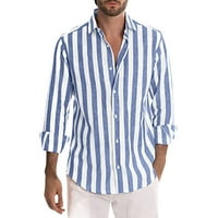 Fsqjgq posteljine s dugim rukavima za muškarce Classic Striped casual gumb dolje majice Muške slobodno vrijeme haljina bluza bluza nebesko plavo m