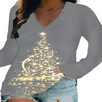 Sexy Dance Women Xmas majica V izrez Božićni vrhovi dugih rukava tunika tunika Ležerne prilike pulover TEE siva 2xl