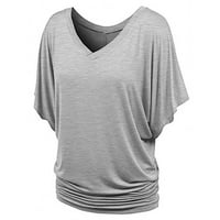 Modne žene plus veličine Solid V-izrez lopte s majicama s preklopkom HEM labav gornja majica ženske vrhove sive