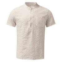 Beige muns polo majice muške modne casual posteljina na lanen ovratnik džep s kratkim rukavom košulja top bluza