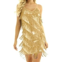 Zlatne haljine za žene Business Casual Dressing Spaphetti Spap plus veličina Ženska haljina Sequin Tassel V izrez haljine za žene s