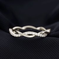 Sertifikovani moissitni pleteni prsten za žene - Valentines poklon, 14k bijelo zlato, US 4.00