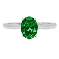 CT sjajan ovalni rez simulirani smaragd 14k bijeli zlatni pasijans prsten sz 9.75