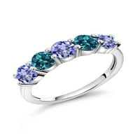 Gem Stone King 0. CT Round Blue Tanzanite London Blue Topaz sterling srebrni prsten