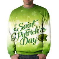 Lilgiuy Muškarci Ležerni okrugli vrat Dugi rukav Slovo St. Patrickov dan 3D ispisane duksere bluza