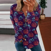 Duks Halloween Ženska kauzal Zip pulover ovratnik dukseri dugih rukava Halloween Print Active odjeća trčanje jakna ljubičasta xl
