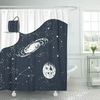 Svemirska značka astronaut sa prolivenim univerzumom Sketch Vintage Adventure Autentična crna vodootporna kupaonica za zavjese za tuširanje