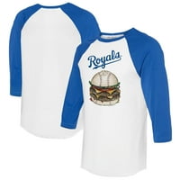 Ženska malena kauč Bijela kraljevska kansas City Royals Burger 3 majica sa 4 rukava Raglan