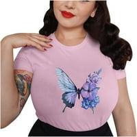 Ženske bluze i vrhovi Dressy Ženska Ležerna modna ljetna okrugla vrata T-majica Štampani kratki rukav na vrhu Bluza za ogrjevljene majice za žene, Pink, XL