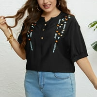 Ljetne ženske košulje Ženski veliki okrugli vrat Štampanje sa labavim majicom kratkih rukava Black XXL