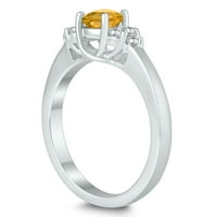 Ženski citrinski i dijamantski cintni prsten u 10k bijelom zlatu
