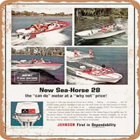Metalni znak - novi morski konj Johnson prvi u preuzmivosti Vintage ad - Vintage Rusty Look