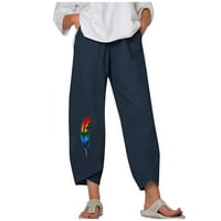 Auroural Womens Plus Veličina zasebne hlače modne ženske latinske hlače sa visokim strukom sa perjem tiskanim pamučnim i posteljinom svestrane ležerne hlače