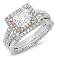 3.05ct smaragdni rez prozirni simulirani dijamant 18k bijela ruža zlato graviranje halo obljetnice vjenčanja Angažman mladenke Bridalni prsten set veličine 8