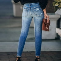 Ženska dna moda pune dužine pantalone udobne salone casual pantalone traperice traper hlače za djevojke pune boje plavi xxl