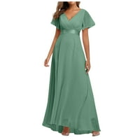 GUZOM HOMECOMING haljine za tinejdžere - čvrste boje V-izrez Elegantne maturalne haljine Haljine s kratkim rukavima za žene MINT Green