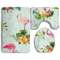 Flamingo ptica i tropsko cvijeće u kupaonici set za kupatilo Contour mat i toaletni poklopac poklopca