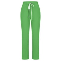 Atinetok pantalone za dame žene Čvrste casual pantalone Udobne pamučne line plus veličina ravnih dugih hlača nacrtavanje elastičnih struka labave pantalone sa džepom zeleni xxxl