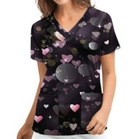 Meitianfacai V izrez T majice za žene bluza za žene Ženska jednolična radna odjeća Ispis kratkih rukava s džepom Žene Ljetni vrhovi crni