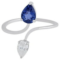 Real Pear u obliku plave safir si visoki dijamantski punji 18k bijeli zlatni omot