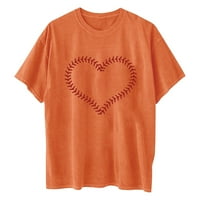 Ženski povremeni bejzbol tiskanje vrhova ljetna majica majica za žene Trendy Heart tiskani tens Dressy odjeća kratki rukav nariva narančasto, l