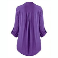 Bluze za žene Business Casual Ženske dame Velike veličine gumb V V izrez Dugi rukava Majica Blous Purple XXXXL