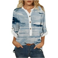 Ženski gumb V-izrez Ležerne prilike za bluzu za bluzu sa džepovima Roll up mahune za magnjeve