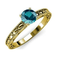 London Blue Topaz Marquise dizajn zaručnički prsten za angažman 1. CT u 14K žutom zlatu .Size 8.5