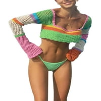 Fanvereka Žene Ljetni usjevi Spajanje Crochet kvadratni vrat Dugih rukava Pletena Camisole Streetwear za djevojčice Zeleno