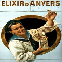 Elixir D Anvers Vintage Ilustracija Art Deco alkohol Vintage Francuski zid Art Nouveau Booze Poster Print Francuski oglašavanje Debeli papir Znak Ispis Slika 8x12