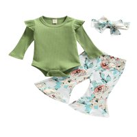 Izhanske jesenske dječje djevojke odjeću dugi rukav rumper na vrhu cvjetne pantalone hlače Podesite zelena 12 mjeseci