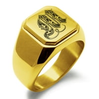 Light od nehrđajućeg čelika Početni kraljevski monogram ugravirani ugravirani kvadratni ravni top top biciklistički stil polirani prsten
