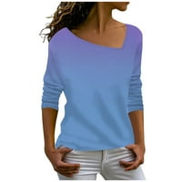 Žene dugih rukava Labavi majice Trendi nagib vrata bluze gradijent boje