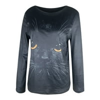 Košulje s dugim rukavima za žene Trendy Slatka životinja CAT Print Crewneck Dukseri Pesel Ležerne prilike labave fit plus sizene bluze