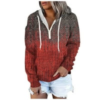 Ženske dukseve Dukseri za žene Ženska modna casual labavi zip hoodie pulover dugih rukava retro tiskani duks crveni xl