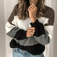 Dukseri za žene Ženski džemperi s dugim rukavima Crewneck Color Block Patchwork Pulover Pljuskovi džemper